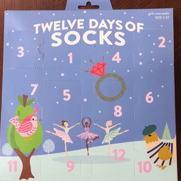 12 Days Of Socks Advent Calendar Girls Crew 2T-5T - Picture 1 of 6